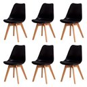 Ver imagem 1 de Kit C/6 Cadeiras Leda – Charles Eames, Saarinen Wood com Almofada Preta