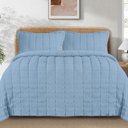 Ver imagem 2 de Kit Cobre Leito Linen Casal Micropercal 300 Fios Matelassê Colcha 3 Peças Efeito Creponado Azul