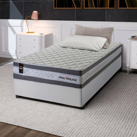 Conjunto Cama Box Solteiro c/ Molas Ensacadas Alpine Branco 88x188x65
