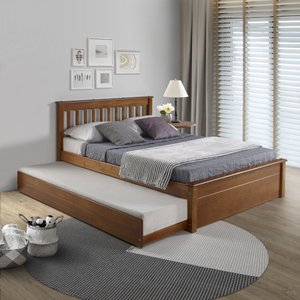 Conjunto Cama Casal Inglesa com Cama Auxiliar em Madeira Maciça Mv Outlet Mel