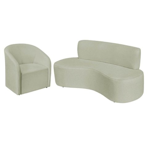 Kit Sofá Curvo Amsterdã 200cm e Poltrona Luiza Max Bouclé Verde Oliva