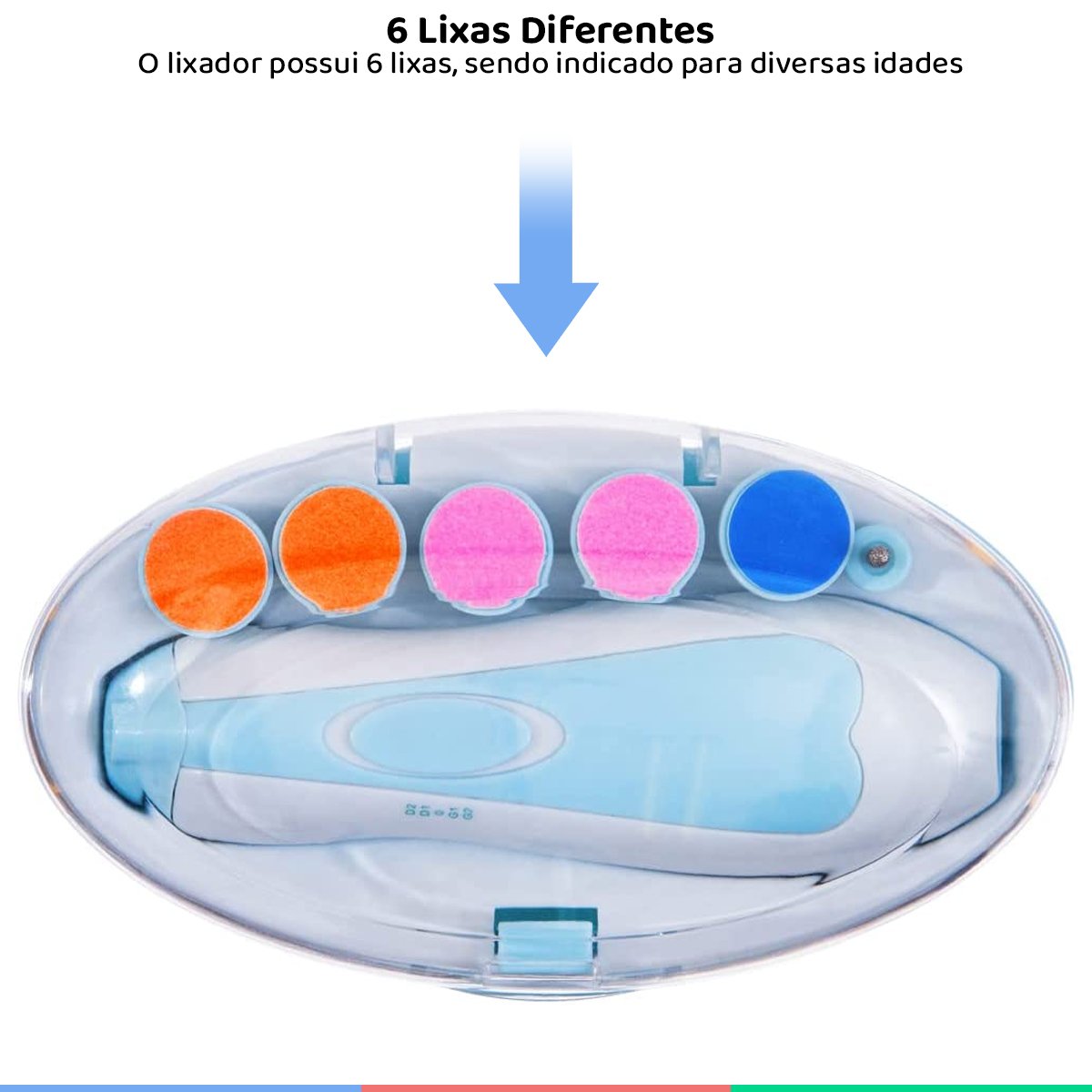 Kit Manicure Elétrico Portátil Para Bebês e Adultos Com Lixas e Estojo Branco e Azul Buba - 3