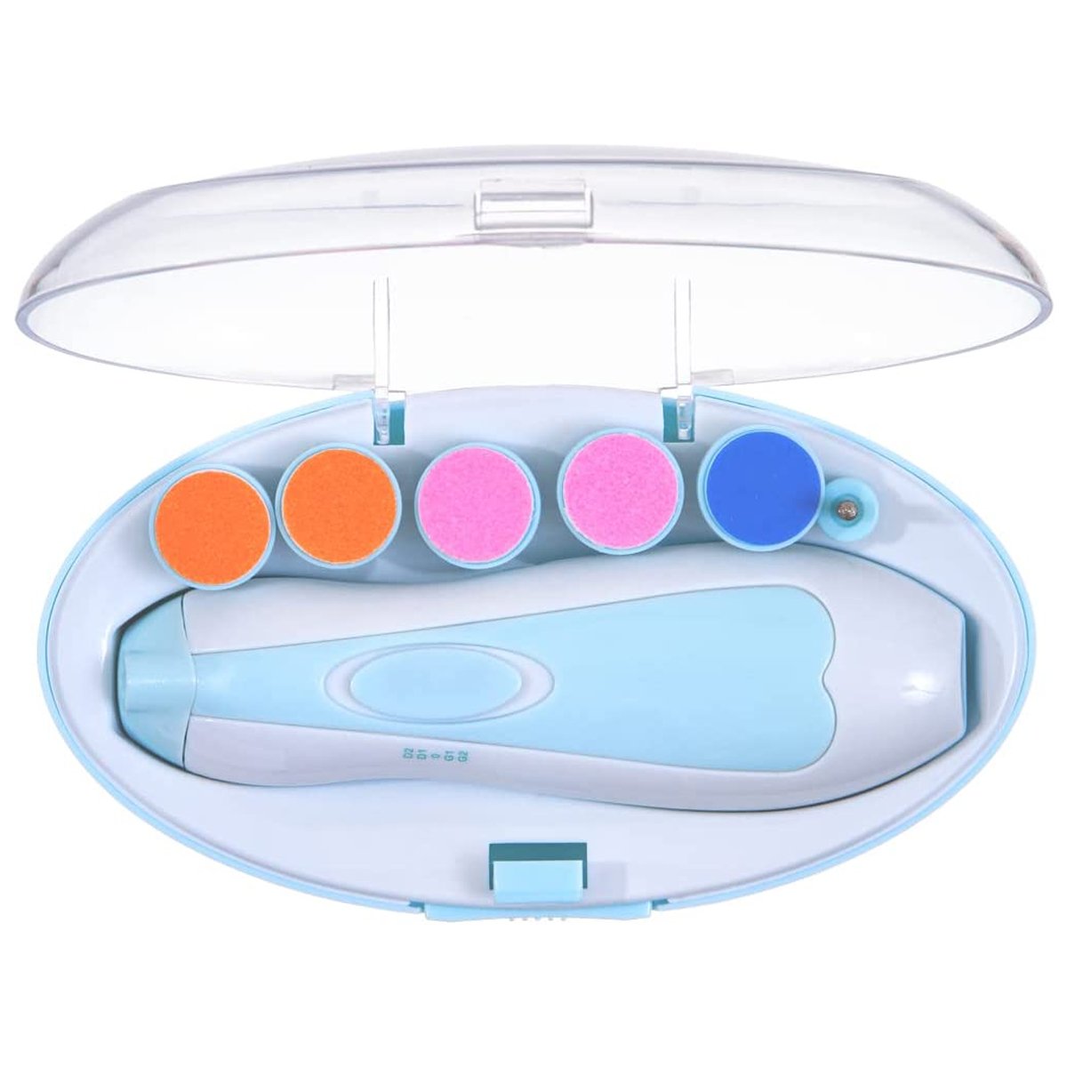 Kit Manicure Elétrico Portátil Para Bebês e Adultos Com Lixas e Estojo Branco e Azul Buba - 1