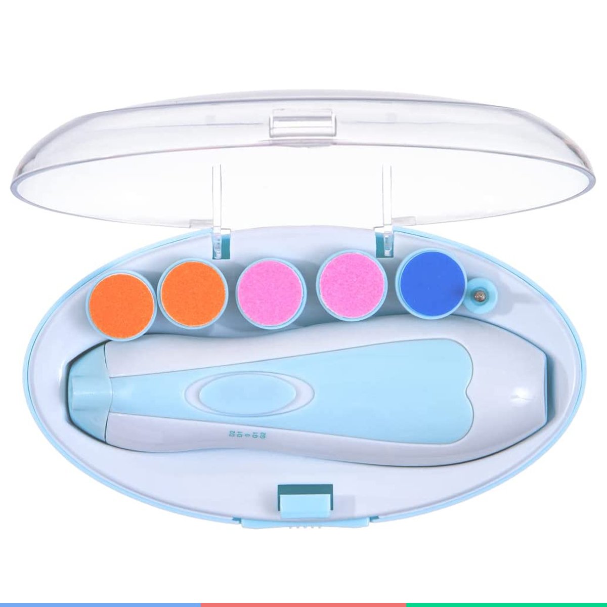 Kit Manicure Elétrico Portátil Para Bebês e Adultos Com Lixas e Estojo Branco e Azul Buba - 7