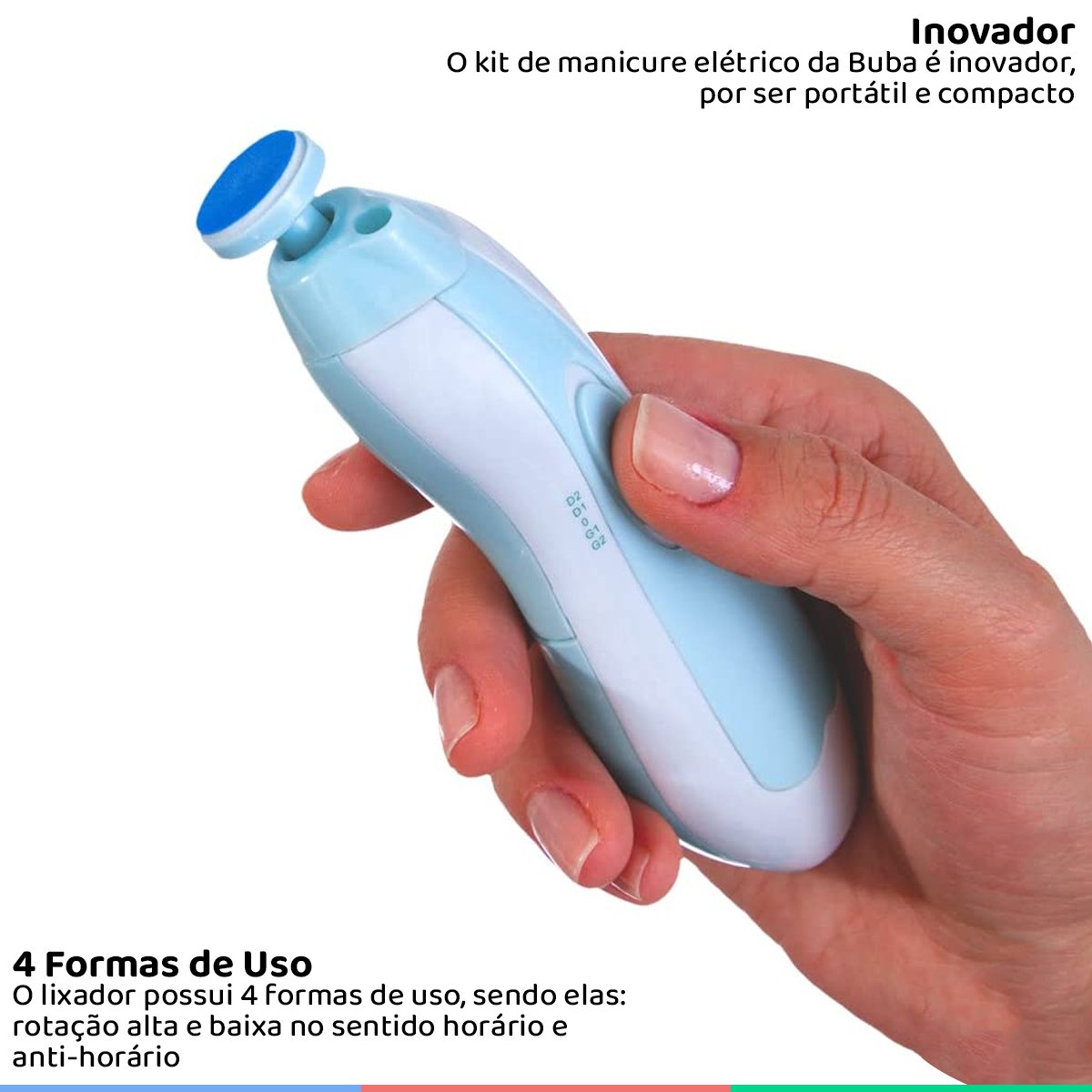 Kit Manicure Elétrico Portátil Para Bebês e Adultos Com Lixas e Estojo Branco e Azul Buba - 2