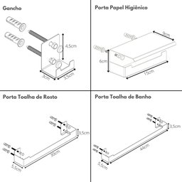 Kit Acessórios Para Banheiro Preto Fosco 6 Peças ELG - 7