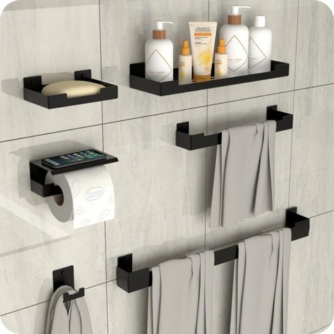 Kit Acessórios Para Banheiro Preto Fosco 6 Peças ELG
