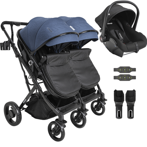 Carrinho Kiddo para Gemeos com Bebe Conforto Vox Ii Marinho