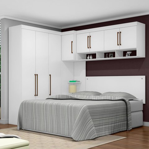 Quarto Modulado de Casal Branco Smart Roupeiro Completo