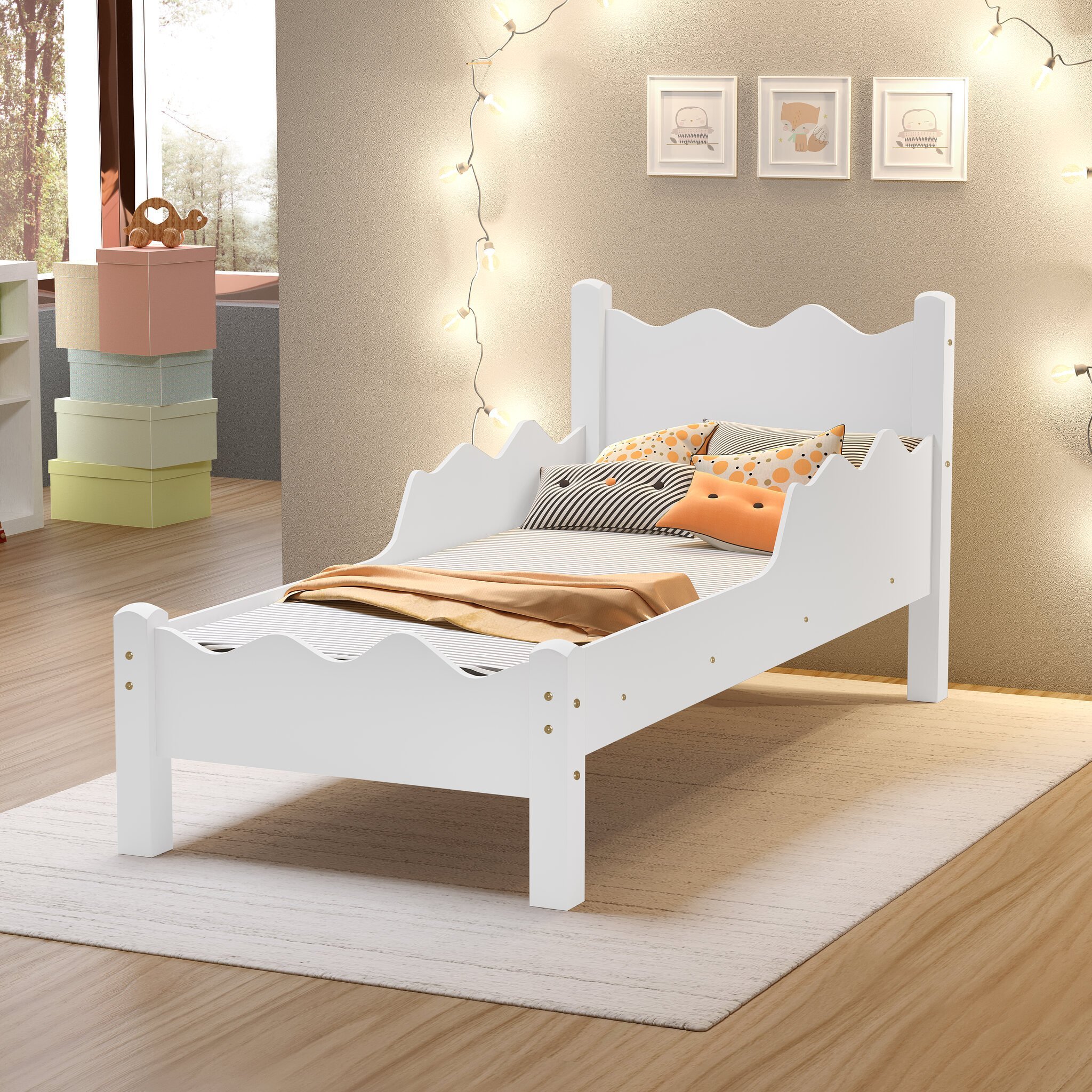 Cama Infantil Estilo Montanha Branco Juvenil Estrado Reforçado