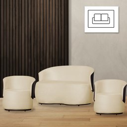 Kit 1 Namoradeira e 2 Poltronas Decorativa Orgânica Beatriz Suede Composê Corino Marrom - Estopar Su - 2