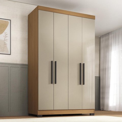 Roupeiro Solteiro Coimbra 120,8x224,5cm 4 Portas Freijó/Off White COI11142