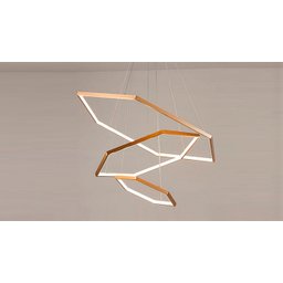 Lustre Pendente Hexagono 3 Aneis Moderno Dourado em Led 3000k He - 2