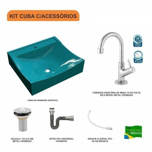 Kit Cuba Q440 com Torneira 1198 Metal e Válvula 1 Pol. Sifão Cromado e Flexível Compace - 3