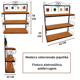 prateleira multiuso artesanal rústica ferro madeira 3 andares - 2
