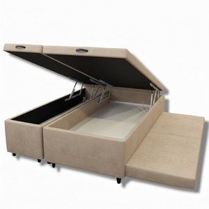Cama Box Bau Casal Bipartido C/ Cama Auxiliar Suede 47x138x188 - Santo Box:bege