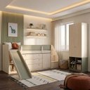 Ver imagem 1 de Cama Alta com Escorregador Artsy e Guarda Roupa 2 Portas Curió Casatema MadeiraOriginals Verde
