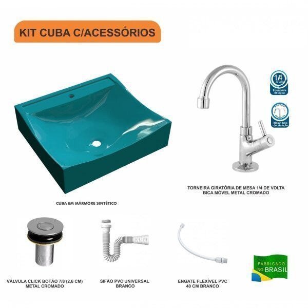 Kit Cuba Q440 com Torneira 1198 Metal e Válvula Click 1"B e Sifão PVC e Flexível Compace - 3