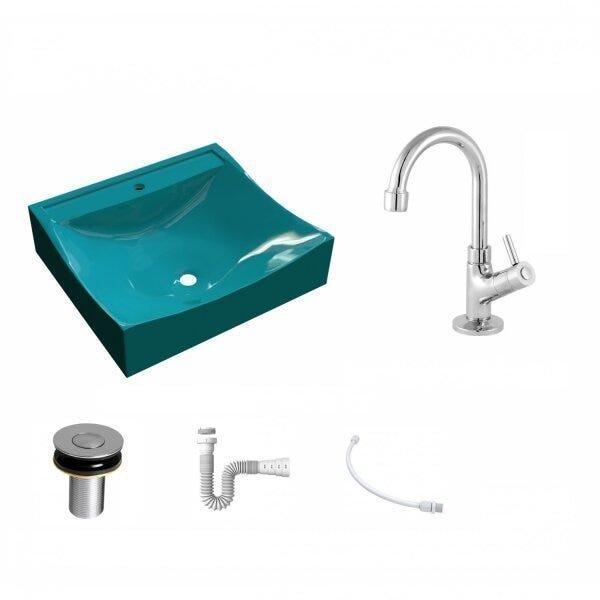 Kit Cuba Q440 com Torneira 1198 Metal e Válvula Click 1"B e Sifão PVC e Flexível Compace - 2