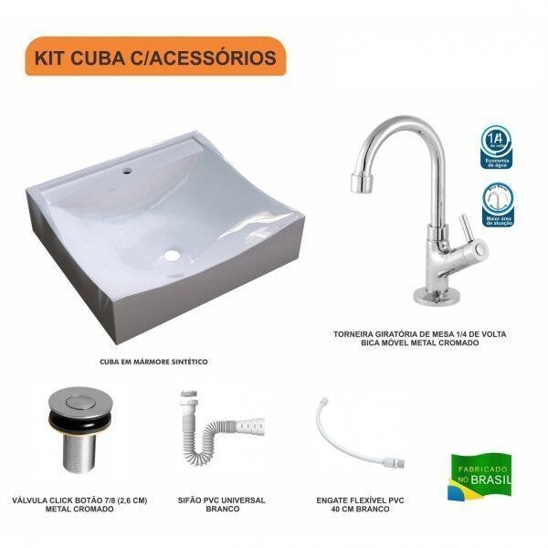 Kit Cuba Q440 com Torneira 1198 Metal e Válvula Click 1"B e Sifão PVC e Flexível Compace - 3