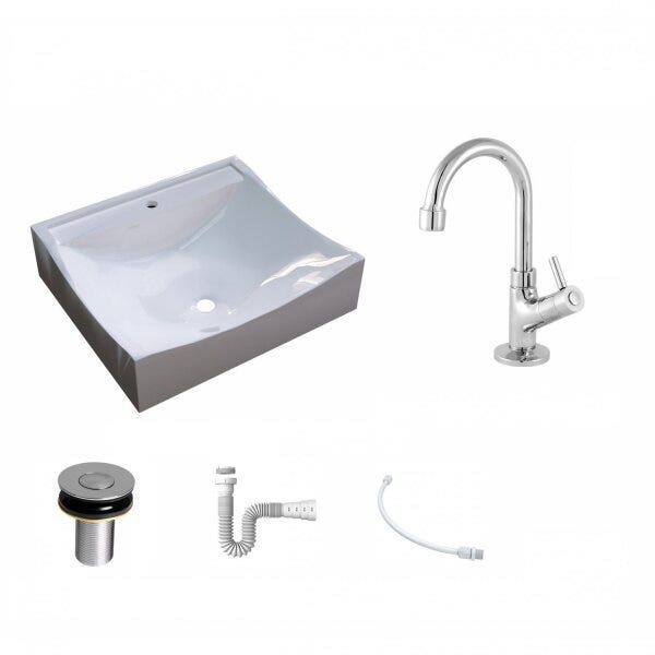 Kit Cuba Q440 com Torneira 1198 Metal e Válvula Click 1"B e Sifão PVC e Flexível Compace - 2