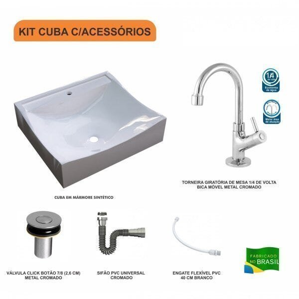 Kit Cuba Q440 com Torneira 1198 Metal e Válvula Click 1"B e Sifão Cromado e Flexível Compace - 3