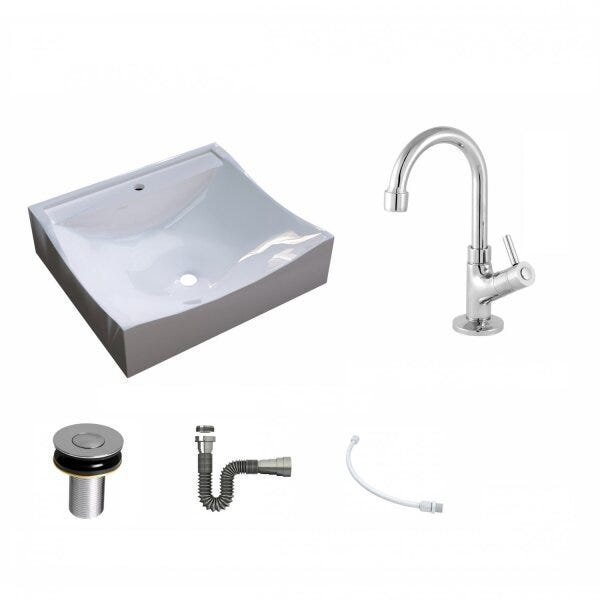 Kit Cuba Q440 com Torneira 1198 Metal e Válvula Click 1"B e Sifão Cromado e Flexível Compace - 2