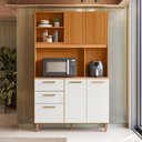 Ver imagem 1 de Armário de Cozinha Compacto 115cm Sicília Médio 5 Portas 2 Gavetas Freijo Ripado Off White Poliman