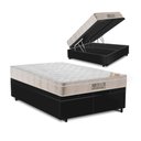 Ver imagem 1 de Cama Box Baú Queen 158 Bipartido Sintético Preto com Colchão Ortobom Airtech Spring Pocket D26 Bege