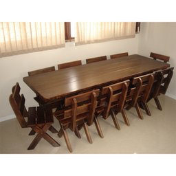 Conjunto Mesa 2m e 8 Cadeiras Madeira Maciça Eucalipto Escuro - 5