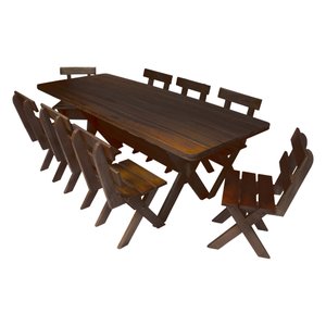 Conjunto Mesa 2m e 8 Cadeiras Madeira Maciça Eucalipto Escuro
