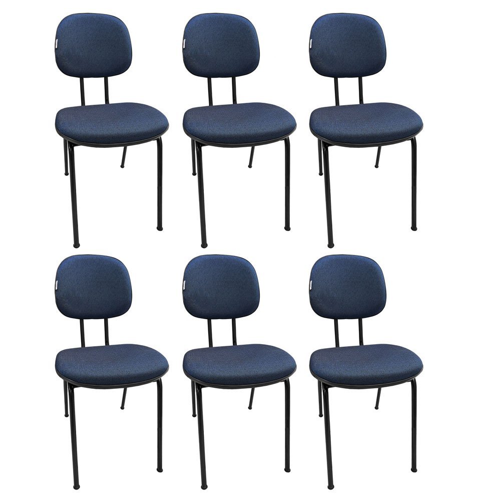 kit 6 Cadeiras de Escritório Secretaria Fixa Pé Palito Tecido JSerrano Azul Com Preto para Recepção - 1