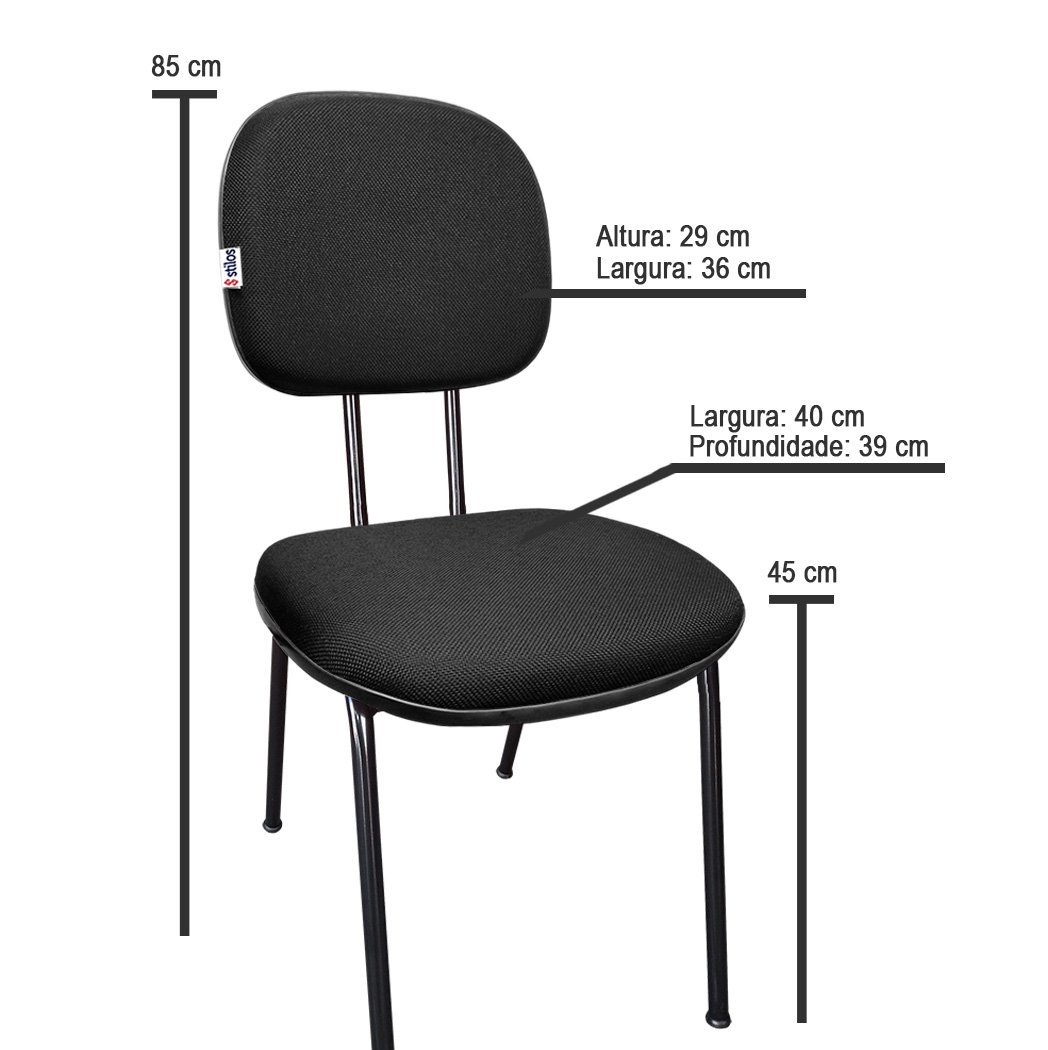 kit 6 Cadeiras de Escritório Secretaria Fixa Pé Palito Tecido JSerrano Azul Com Preto para Recepção - 6