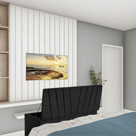 Calçadeira Baú Recamier Queen 160CM Bélgica Courino Preto - D A DECOR