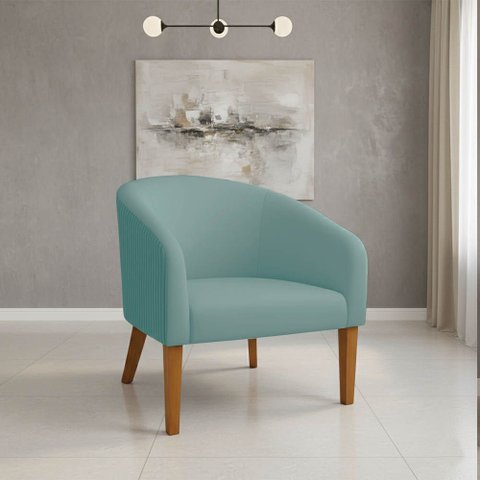 Poltrona Sala Decorativa Stella Pé Madeira Trapézio Castanho Cotelê Ext/veludo Menta D03 - D’Rossi
