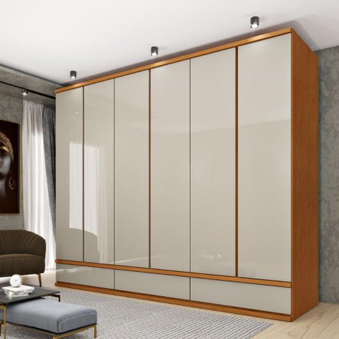 Guarda-Roupa Casal com 6 Portas e 3 Gavetas 270cm Multimóveis CR35488 Cinamomo/Off White
