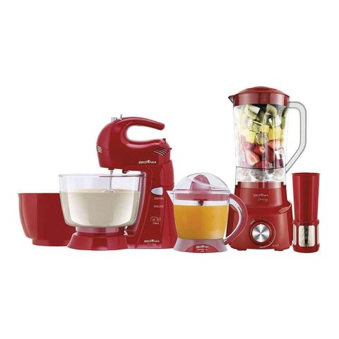 Kit Cozinha Britânia 3 em 1 Batedeira Liquidificador e Espremedor Vermelho 220v