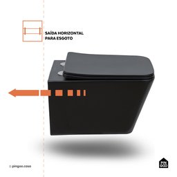 Vaso Sanitário Suspenso Saída Horizontal Esmeralda Pingoo.casa - Preto - 5