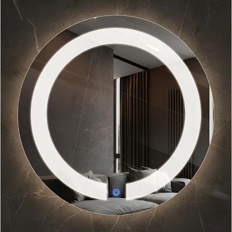 Espelho Redondo 50cm Iluminado Decorativo com 3 Leds Touch Screen