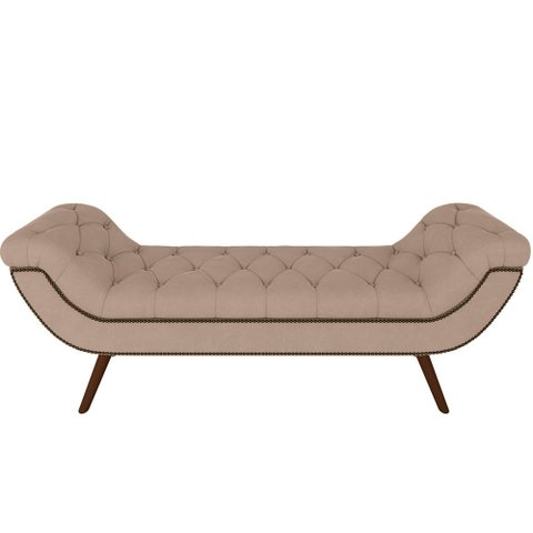 Puff Recamier Decorativo com Tachas 195 cm Santorini P05 Veludo Bege - Lyam Decor