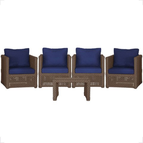 Mesa Centro e 4 Poltronas Madri Corda Náutica Estofado 10 Trama Original