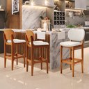Ver imagem 2 de Kit 3 Banquetas Alta Bar Cozinha Sala Jantar Fixa Betta L02 Imbuia Linho Cru - Lyam Decor