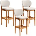 Ver imagem 1 de Kit 3 Banquetas Alta Bar Cozinha Sala Jantar Fixa Betta L02 Imbuia Linho Cru - Lyam Decor