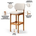 Ver imagem 4 de Kit 3 Banquetas Alta Bar Cozinha Sala Jantar Fixa Betta L02 Imbuia Linho Cru - Lyam Decor