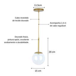 Kit 3 Pendentes Jabuticaba Dourado Globo Vidro Transparente - 3