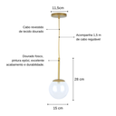 Ver imagem 3 de Kit 3 Pendentes Jabuticaba Dourado Globo Vidro Transparente