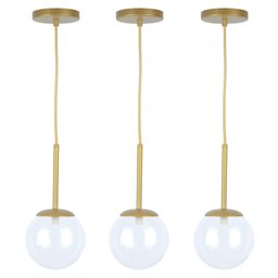 Kit 3 Pendentes Jabuticaba Dourado Globo Vidro Transparente - 1