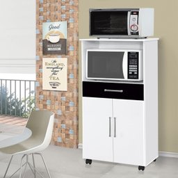 Balcão Armário Duplo Itália Branco/ Preto para Cozinha Micro-ondas Forno 2 Portas e 1 Gaveta - 2