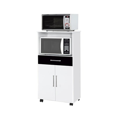 Balcão Armário Duplo Itália Branco/ Preto para Cozinha Micro-ondas Forno 2 Portas e 1 Gaveta
