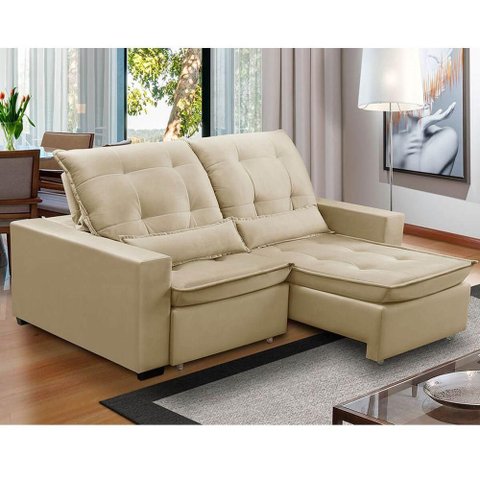 Sofa Retratil Reclinavel 2 Lugares 1,80m Atlantis Veludo Bege Lansofbr